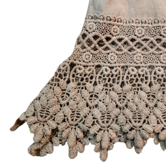 ROSEMARINE XS FLAX MUD LINEN COTTAGE EMBROIDERED LACE MIDI DRESS - Picture 5 of 6